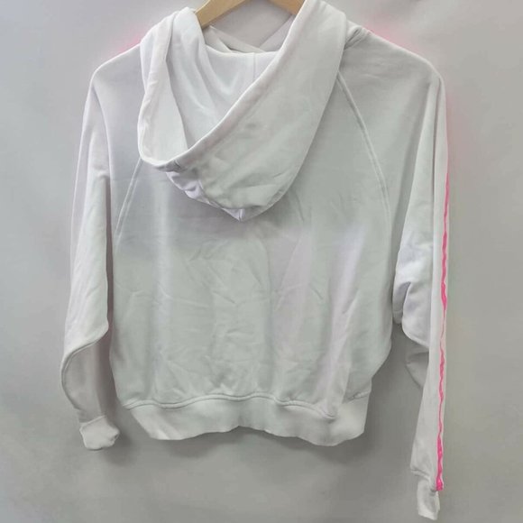 CHAMPION White Pink Stripe Tape Winter Cropped Hoodie Sweater Jumper - Picture 9 of 10